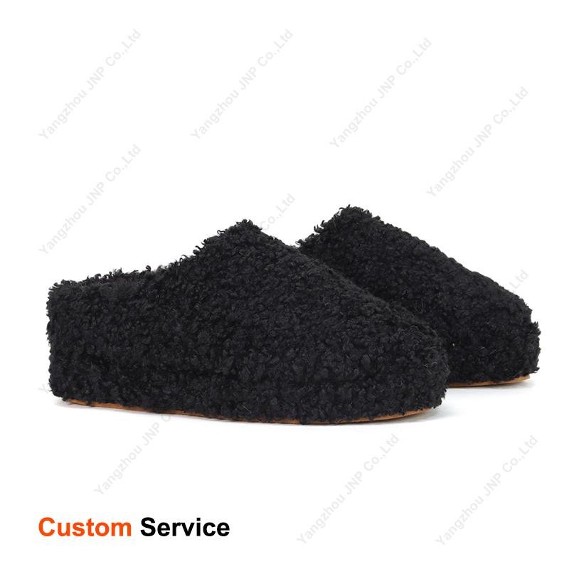 Custom Men’s Winter Loafer Scuff Platform Fuzzy Fluffy Faux Curly Shearling Fur Mule Slippers Factory