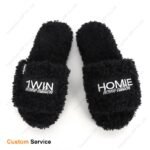Custom Men’s Designer Embroidered Plush Memory Foam Fuzzy House Platform Slides Casual Faux Shearling Slippers for Men