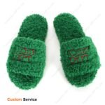 Custom Men’s Designer Embroidered Plush Memory Foam Fuzzy House Platform Slides Casual Faux Shearling Slippers for Men