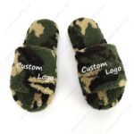 Custom Men’s Designer Embroidered Plush Memory Foam Fuzzy House Platform Slides Casual Faux Shearling Slippers for Men
