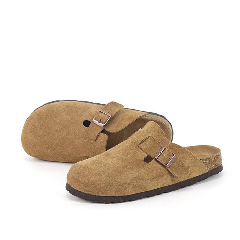Custom Women Unisex Fashion Cow Suede Closed Toe Loafers Clogs Sandals Beach Slides Cork Sole Slipper Women