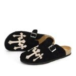 Custom Women Unisex Fashion Cow Suede Closed Toe Loafers Clogs Sandals Beach Slides Cork Sole Slipper Women