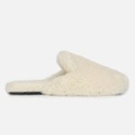 Plush cream shearling slide slippers with customizable size and color options, perfect for personalized loungewear.