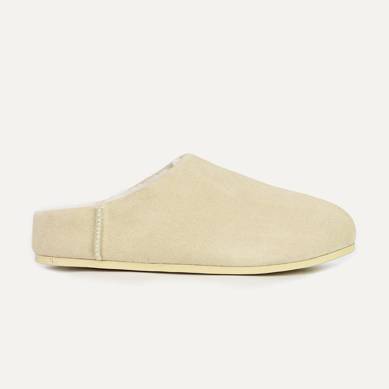 Customizable cow suede shearling-lined slippers, eco-friendly personalized winter mules