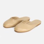 Everyday women’s leather mules - beige closed-toe slip-on shoes, soft flat sole for all-day comfort.