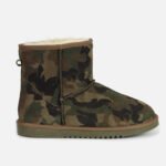 Short ankle snow boots with camouflage design, genuine leather material, soft wool lining for cold weather.
