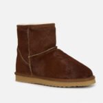 Personalized custom brown horsehair shearling snow boots, soft horsehair texture with shearling lining, bespoke warm winter casual boots.