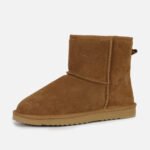 Customizable cow suede shearling ankle boots, personalized branding (embroidery option) for private label or retail.