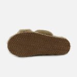 sheepskin slide slipper with a plush two-strap structure, designed with custom comfort details.