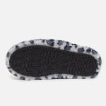 OEM/ODM gray leopard fluffy slippers—custom pattern/color options, plush fur upper, closed-toe style, ideal for private-label production.
