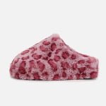 OEM pink leopard print plush slippers—customizable details, fluffy fur texture, closed-toe style, suitable for bulk private-label orders.