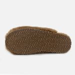 Warm brown sheepskin fluffy slippers, genuine sheepskin upper, slide style, designed for comfortable cold-weather home use.