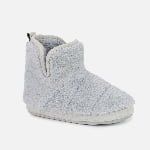 Personalized light gray fuzzy boot slippers—quilted detail, custom-fit for daily indoor warmth.