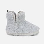 Bespoke light gray fuzzy boot slippers—quilted design, personalized fit, perfect for cozy comfort.