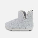 Tailored light gray plush boot slippers—quilted detail, custom-fit for cozy indoor warmth.