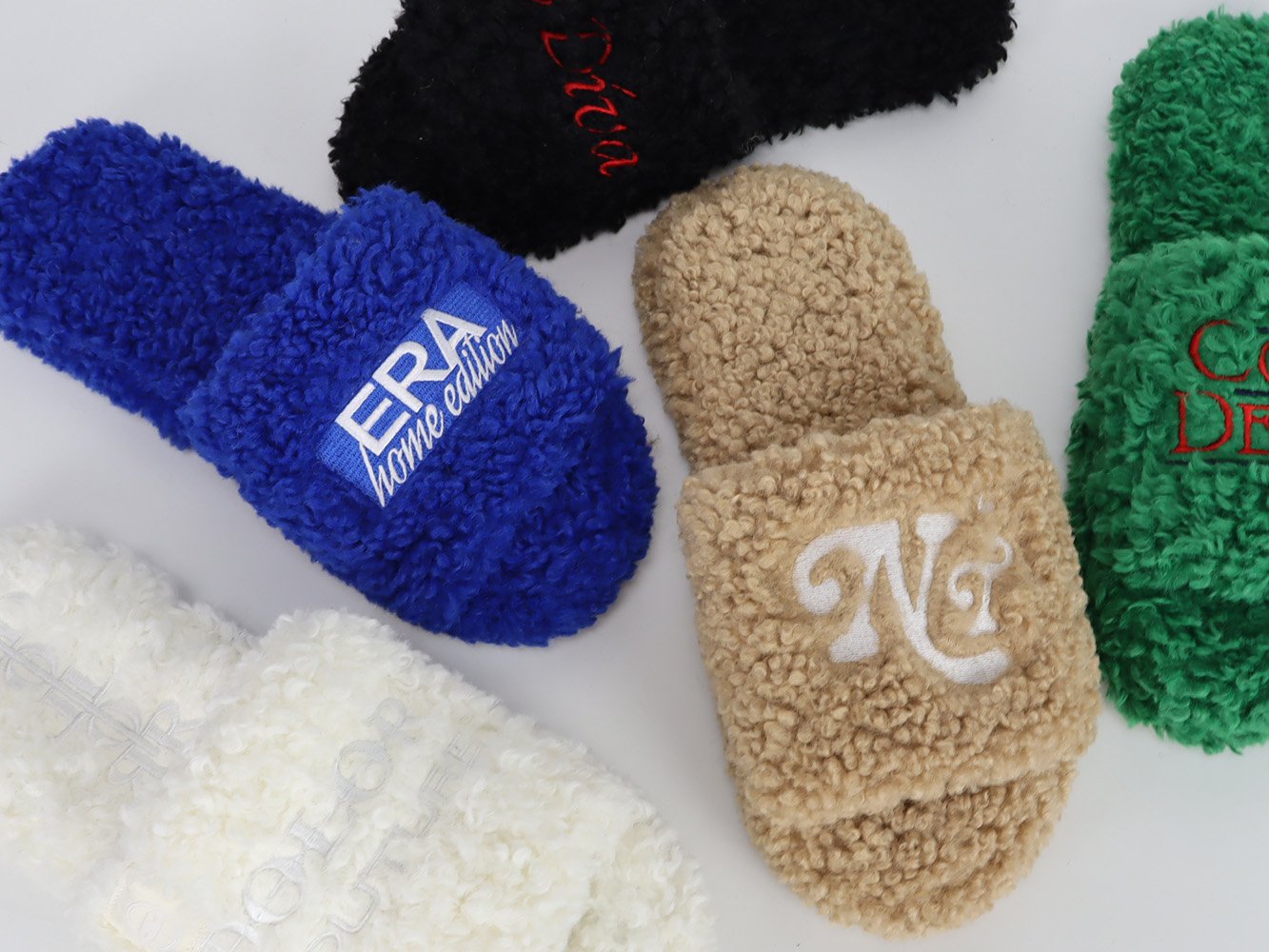 custom-faux-shearling-fur-slippers-with-embroidered-logos