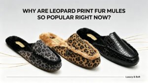 Women's leopard print faux fur mule slippers collection, luxury soft fur-lined slides with leopard and crocodile print styles, comfortable indoor footwear