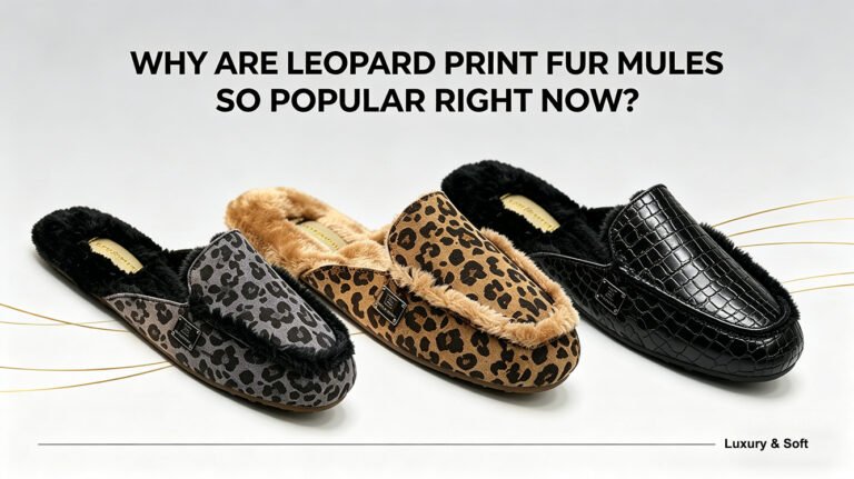 Women's leopard print faux fur mule slippers collection, luxury soft fur-lined slides with leopard and crocodile print styles, comfortable indoor footwear