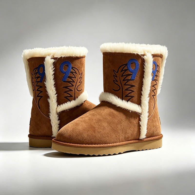 Custom Embroidery Warm Faux Fur Lined Mid-Calf Boots