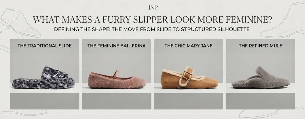 Feminine furry footwear silhouettes
