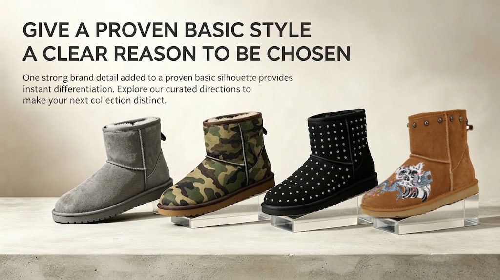 Private-label ankle boots differentiated with prints, studs and embroidery