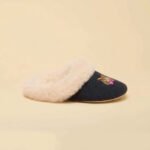 Custom Embroidery Winter Wool Felt Fuzzy Faux Fur House Slippers