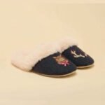 Custom Embroidery Winter Wool Felt Fuzzy Faux Fur House Slippers