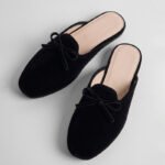 Women Wine Red Velvet Flat Mules Square Toe Bow Knot Backless Loafers Slippers