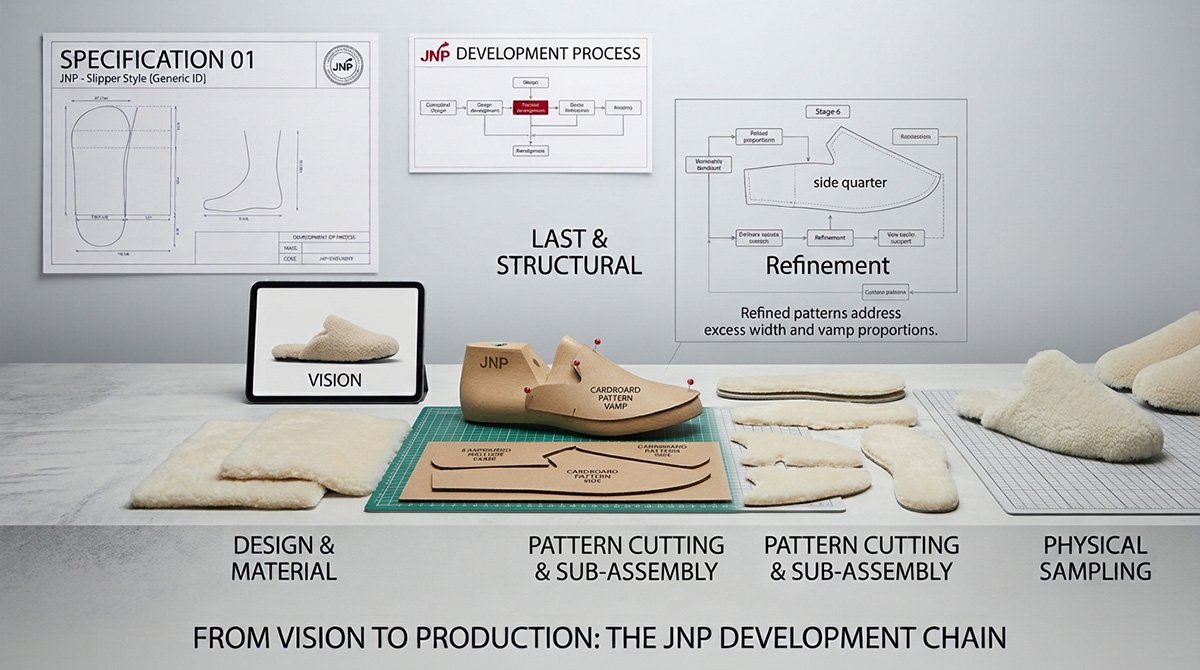 Footwear-concept-developed-through-material-selection-last-selection-pattern-cutting-and-physical-sampling